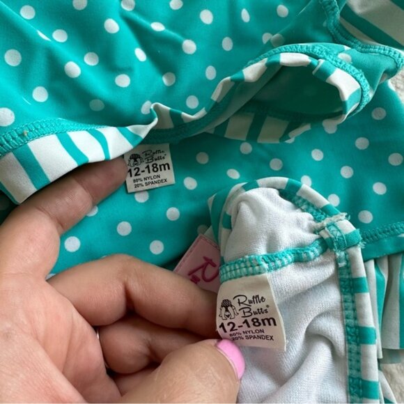 RuffleButts | Blue & White Long Sleeve Rash Guard Bikini | Size 12-18 Months - Picture 11 of 12
